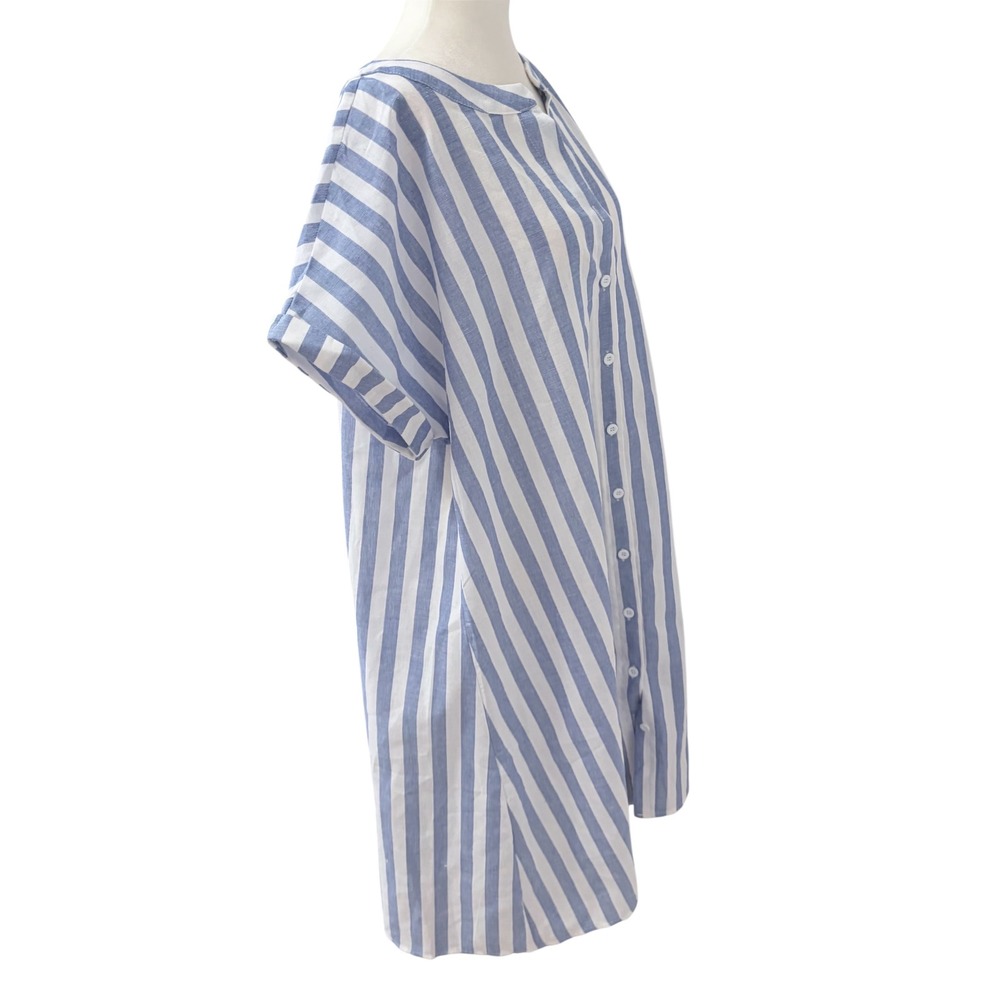 NEW Blue White Striped Shirt Dress Size Large Core Summer Beach Cover Up - Picture 4 of 7